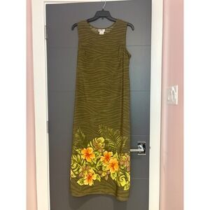 R&K Originals Olive Green Zebra Tropical Floral Maxi Dress Size 16 Tie Back